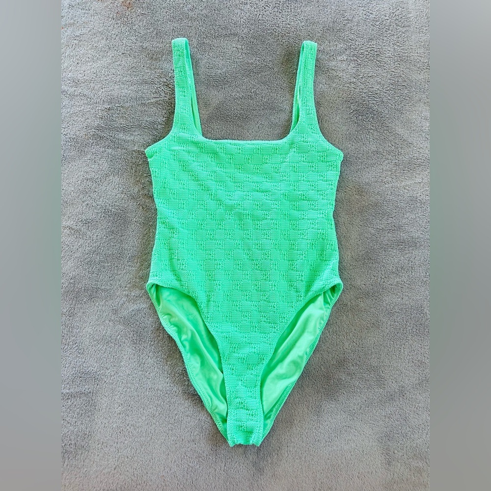 Alexander Wang Womens Green Logo One Piece Swimsuit Size S